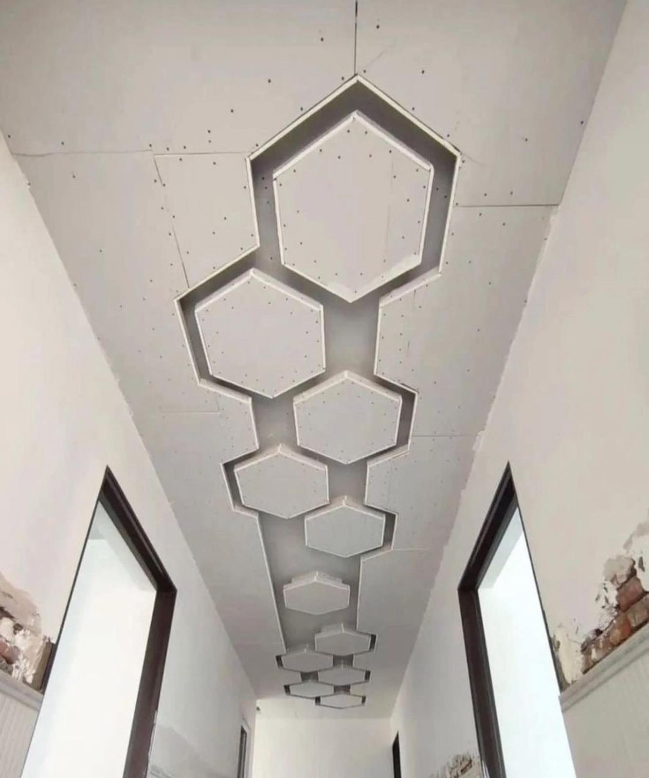 Feature hexagonal ceiling under construction during renovation